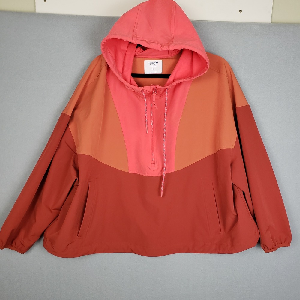 Old Navy‎ Active 2X Hoodie Sweatshirt Multi Orange Colorblock Athleisure Lounge